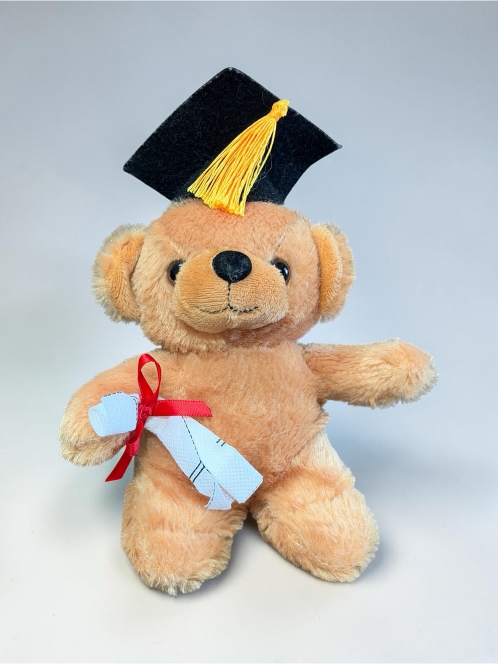 Plush Graduation Teddy Bear in Light Brown with Black Cap